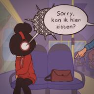 artist:lidlyarts artist:louca_pit artist:studio_massa bag bus dialogue dutch_text epke handbag headphones Henkie maya Maya's_Conversatie_(comic) official_art petjeaf text tree // 2500x2500 // 6.2MB