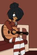 bed drawing guitar headphones maya playing_instrument sitting smiling // 2796x4149 // 1.2MB