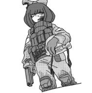 black_and_white blood drawing gun looking_at_viewer mymy outfit soldier // 1128x1148 // 89KB