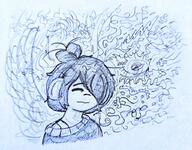 artist:midkyk headphones listening_to_music maya no_color sketch // 1024x798 // 256KB