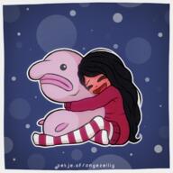 artist:studio_massa blobfish hug Illustraties_(official) maya official_art petjeaf smiling text // 2160x2160 // 4.4MB