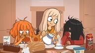 artist:studio_massa breakfast coco drooling eating food Illustraties_(official) kitchen maya mymy official_art petjeaf stroopwaffel text tired // 3840x2160 // 4.1MB