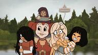 artist:studio_massa coco Efteling_(theme_park) Illustraties_(official) lake looking_at_viewer mascot maya mymy official_art Pardoes_(Efteling) petjeaf smiling text theme_park // 3840x2160 // 5.3MB