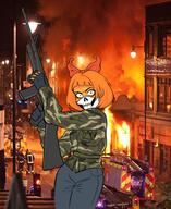 artist:apop crazy drawing facemask fire gloves gun irl_background mymy niggerwiggle riot uniform weapon // 1371x1672 // 278KB