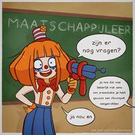 artist:studio_massa balloon chalkboard clown dialogue dutch_text gun Illustraties_(official) mymy official_art petjeaf text // 3840x3840 // 13MB