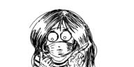 artist:oekakigod earrings evil_grin facemask gloves kiki no_color oekaki scalpel striped_shirt thumbs_up // 500x250 // 39KB