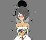 blushing bride crying flowers grey_eyes hair_bun heart hearts maya shoulderless_outfit smiling unknown_artist wedding wedding_dress // 800x700 // 151KB