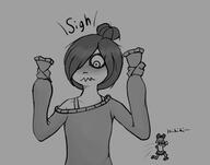 black_and_white drawing embarrassed frown laughing maya mymy nervous sigh sketch sweater tied // 520x410 // 83KB